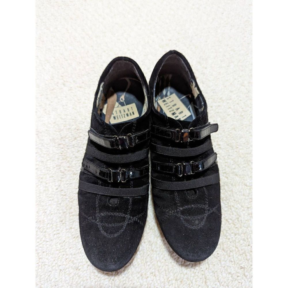 Stuart Weitzman Women's Black Casual Suede Patent Leather Sneakers Shoe Size 6.5